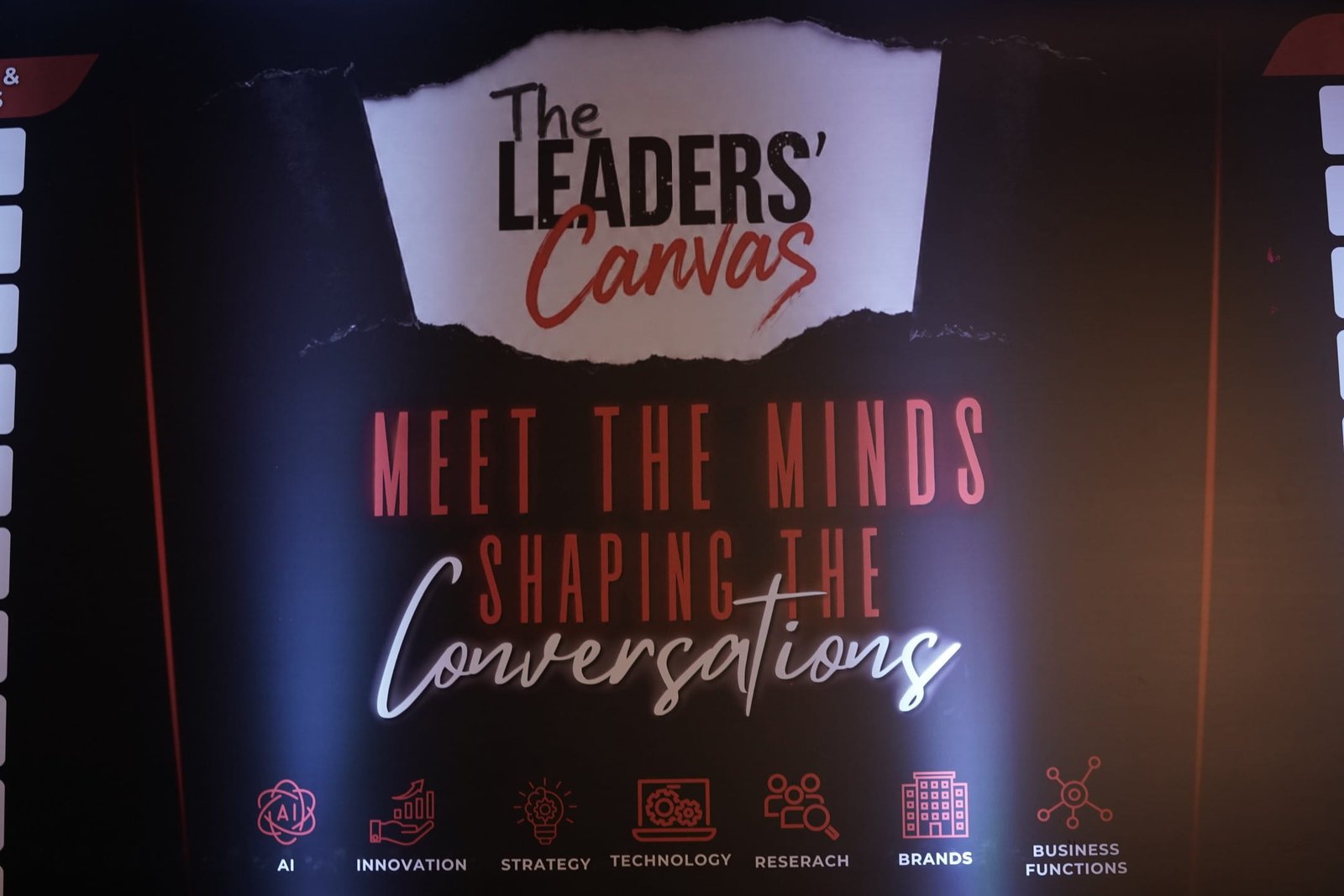 The Leaders' Canvas stage backdrop — Meet the minds shaping the conversations, Delhi 2026